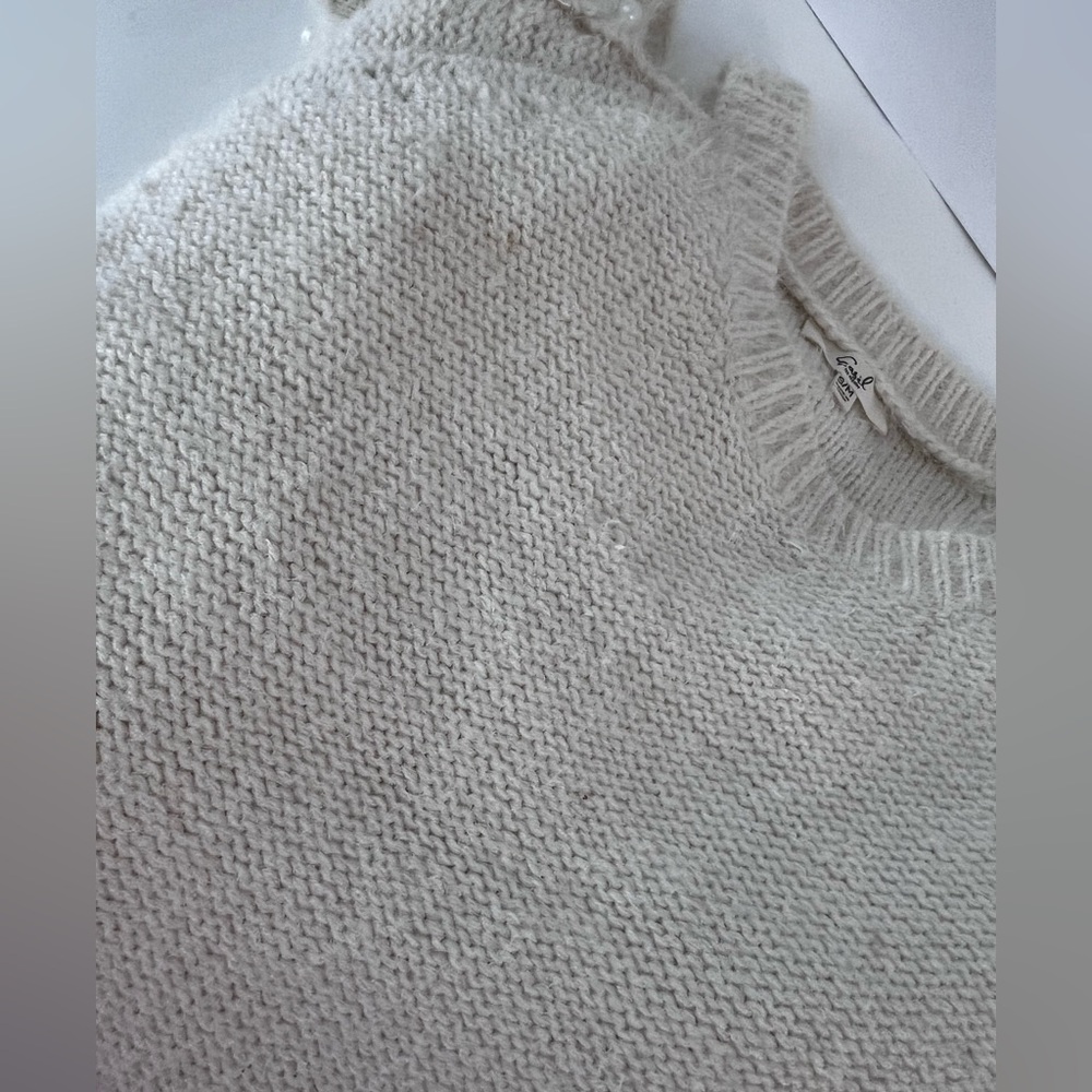 Easel Cream Pearl Cutout Sleeve Fuzzy Knit Sweater S/M - Picture 13 of 13